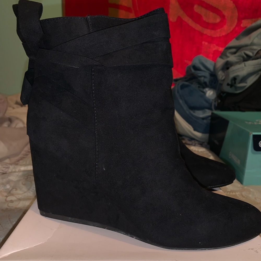 Just fabulous black wedge bootie new in box size 9